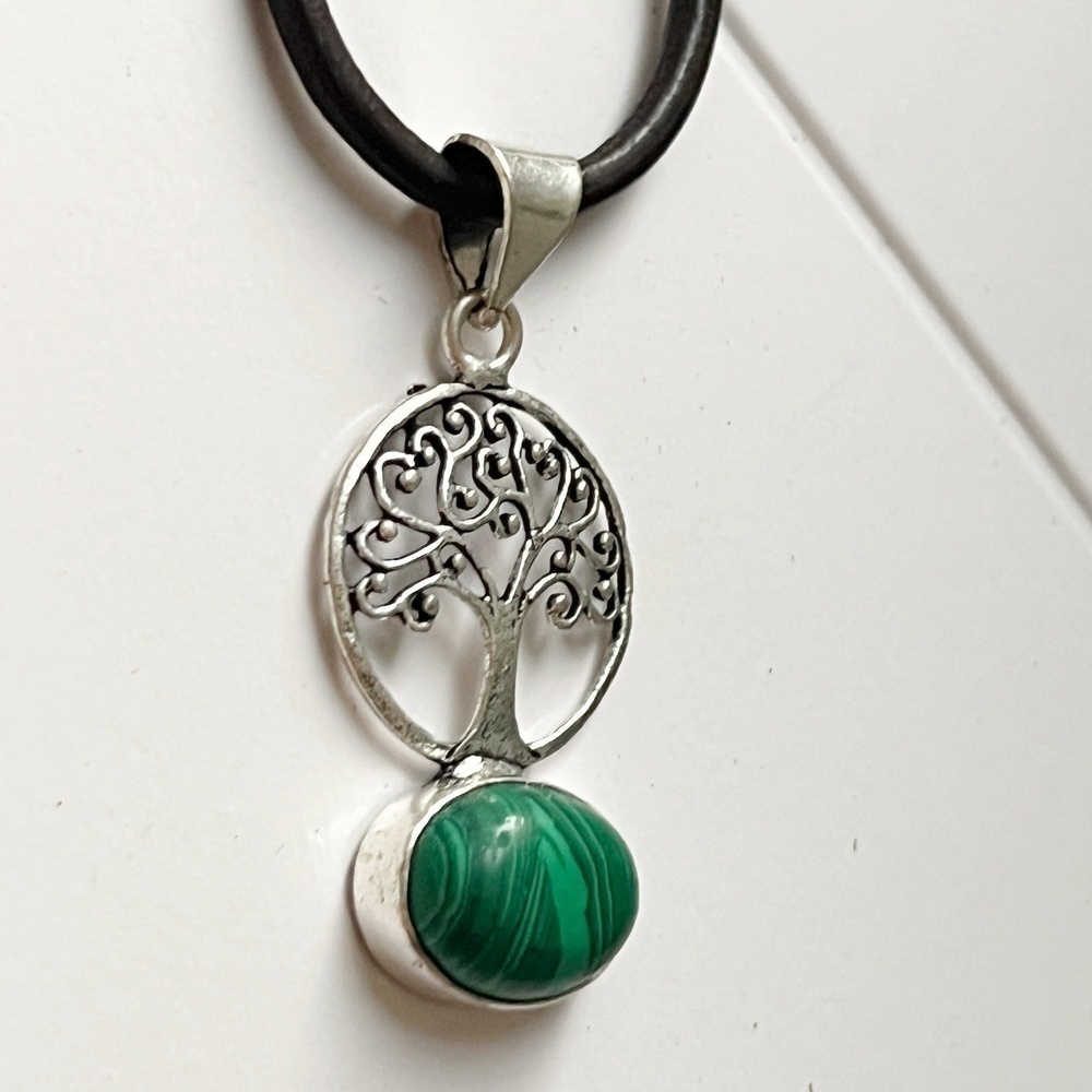 925 Sterling Silver Malachite Necklace Tree of Life gemstone Womens jewelry - Picture 5 of 9